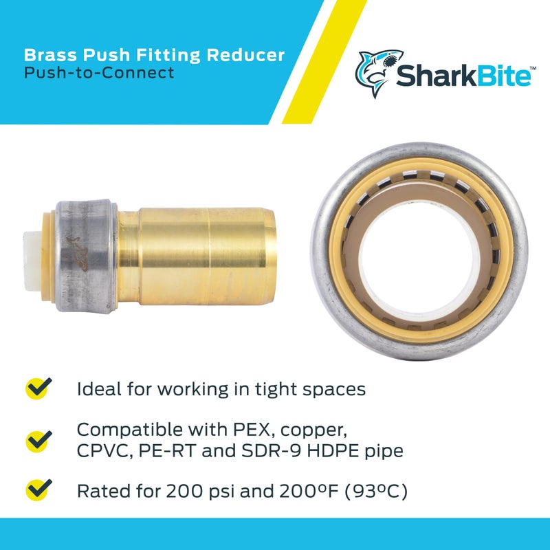 SharkBite 1-1/4 Inch x 1 Inch CTS Fitting Reducer, Push to Connect Brass Plumbing Fitting, PEX Pipe, Copper, CPVC, PE-RT, HDPE, UXL123528 - Image 4